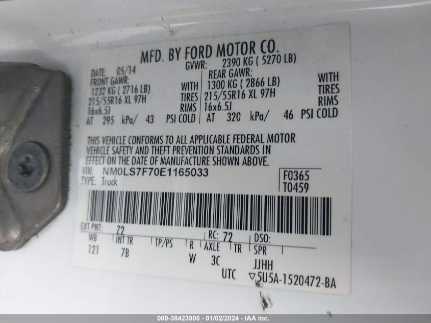 NM0LS7F70E1165033 2014 Ford Transit Connect Xlt