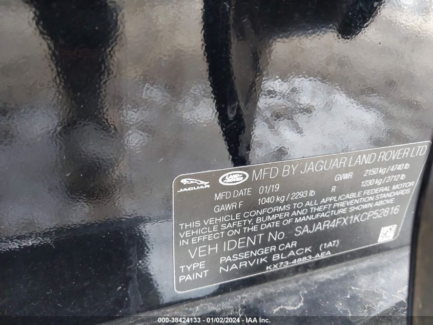 2019 Jaguar Xe 25T VIN: SAJAR4FX1KCP52816 Lot: 38424133