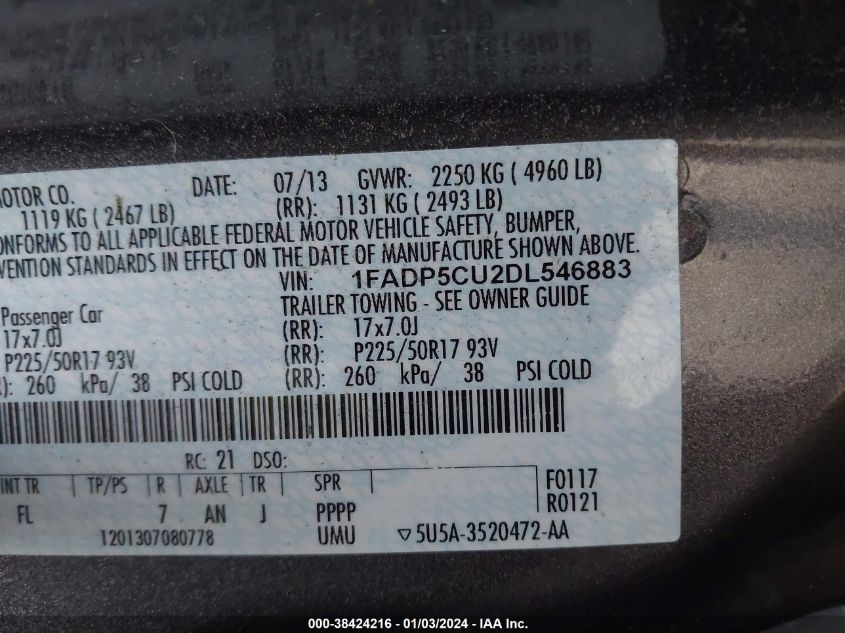 1FADP5CU2DL546883 2013 Ford C-Max Energi Sel