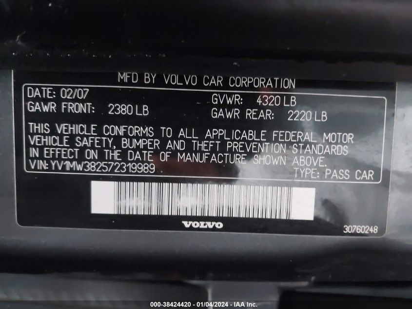 YV1MW382572319989 2007 Volvo V50 2.4I