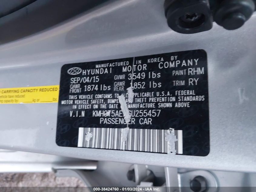 KMHCT5AEXGU255457 2016 Hyundai Accent Se