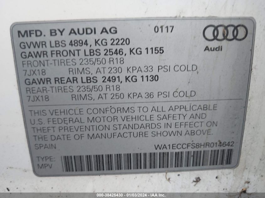 WA1ECCFS8HR014642 2017 Audi Q3 2.0T Premium