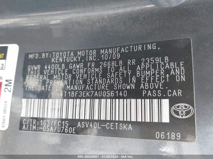 4T1BF3EK7AU056140 2010 Toyota Camry Se