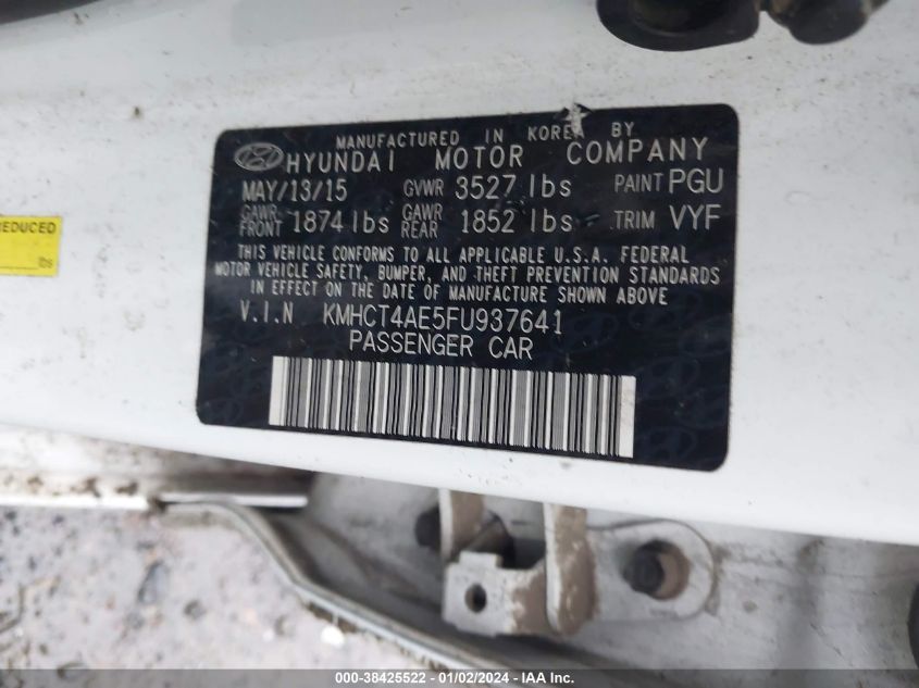 KMHCT4AE5FU937641 2015 Hyundai Accent Gls