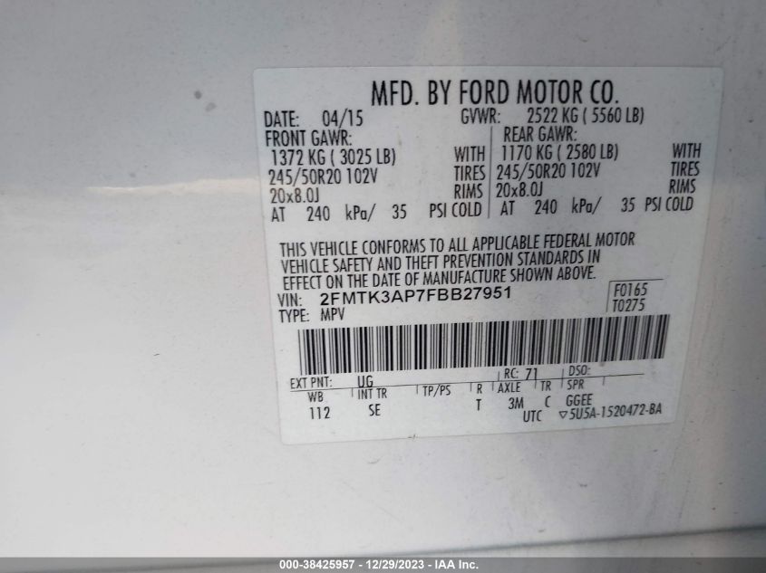 2FMTK3AP7FBB27951 2015 Ford Edge Sport