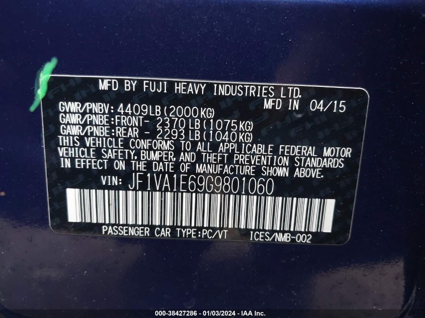 JF1VA1E69G9801060 2016 Subaru Wrx Premium