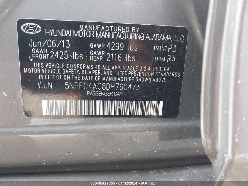 5NPEC4AC8DH760473 2013 Hyundai Sonata Se