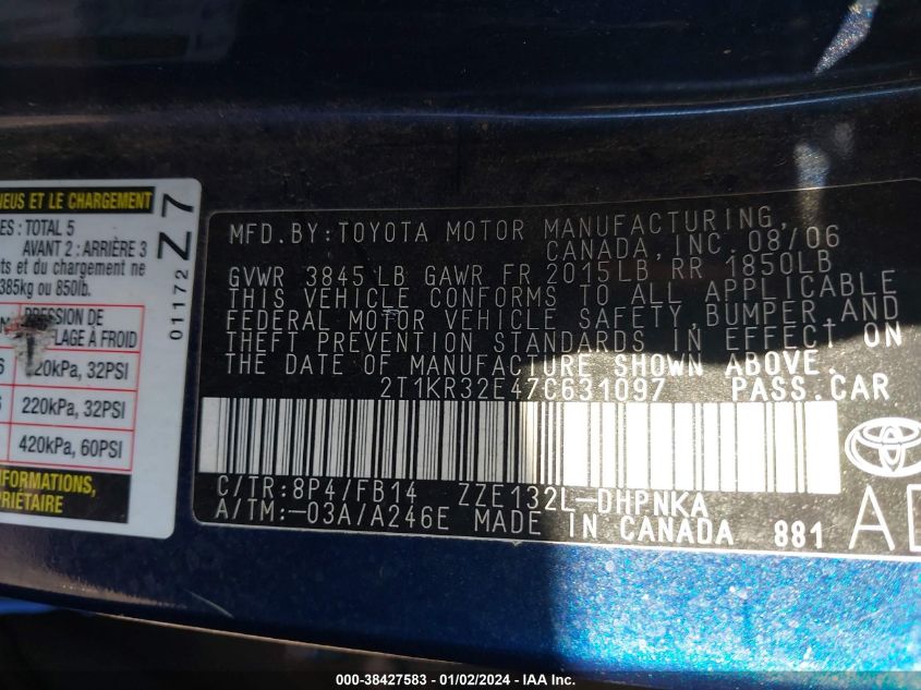 2T1KR32E47C631097 2007 Toyota Matrix Xr