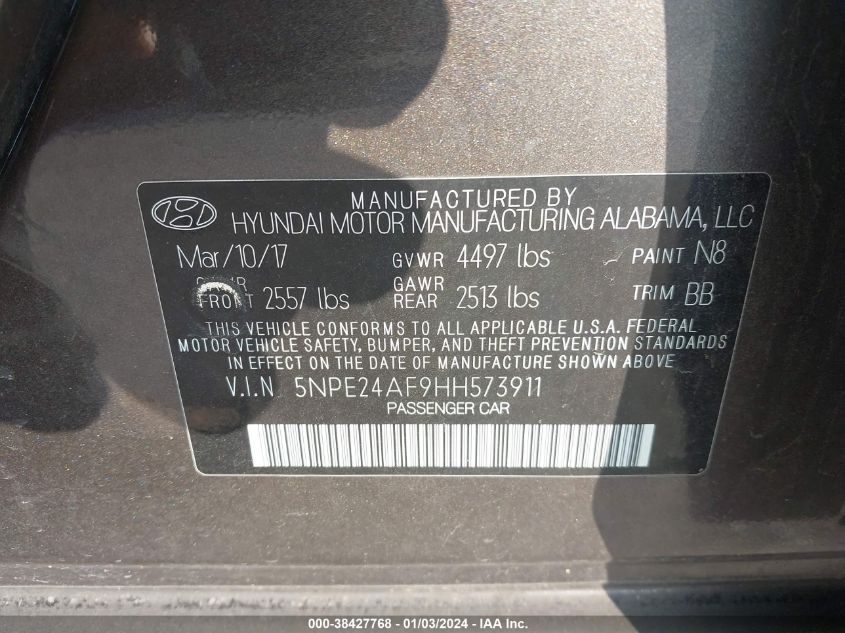 5NPE24AF9HH573911 2017 Hyundai Sonata