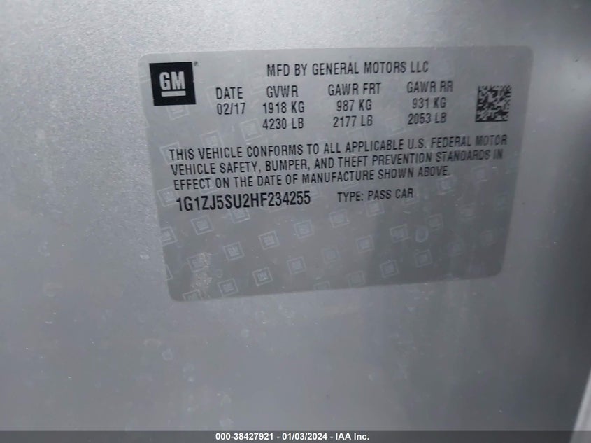 2017 CHEVROLET MALIBU HYBRID 1G1ZJ5SU2HF234255