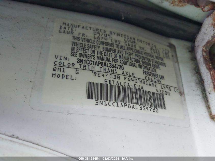 3N1CC1AP8AL354720 2010 Nissan Versa 1.6