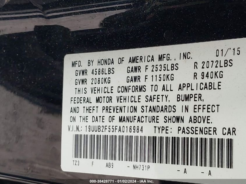 19UUB2F55FA016984 2015 Acura Tlx V6 Tech