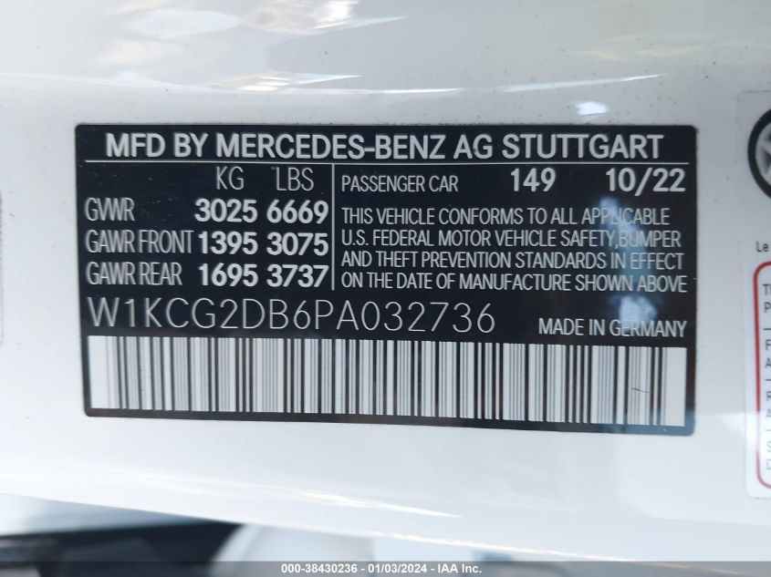 W1KCG2DB6PA032736 2023 Mercedes-Benz Eqs 450