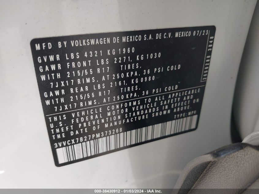 3VVCX7B27PM373268 2023 Volkswagen Taos 1.5T S