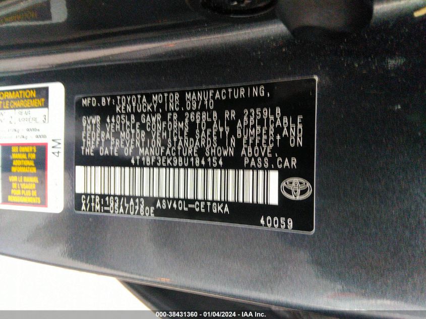 4T1BF3EK9BU184154 2011 Toyota Camry Xle