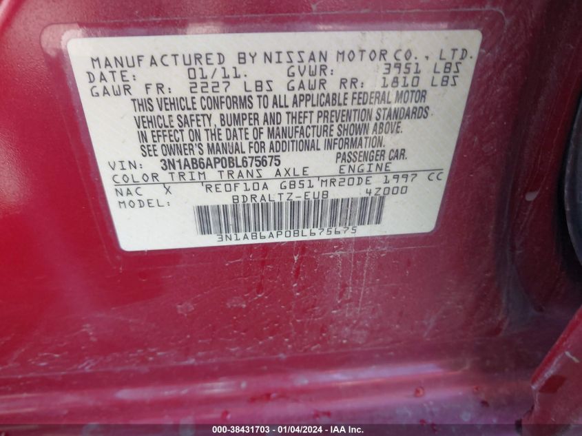 3N1AB6AP0BL675675 2011 Nissan Sentra 2.0S