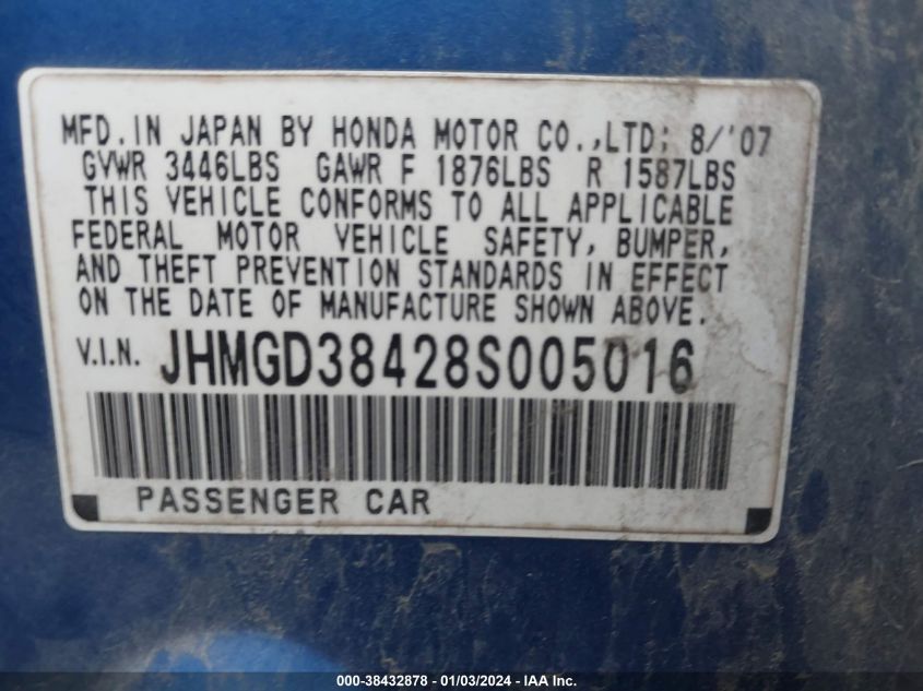 JHMGD38428S005016 2008 Honda Fit