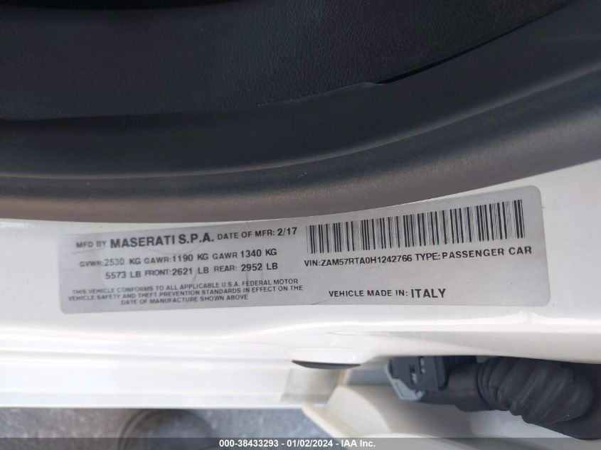 ZAM57RTA0H1242766 2017 Maserati Ghibli S Q4