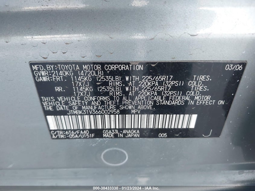 JTMBK31V366002958 2006 Toyota Rav4 Limited V6
