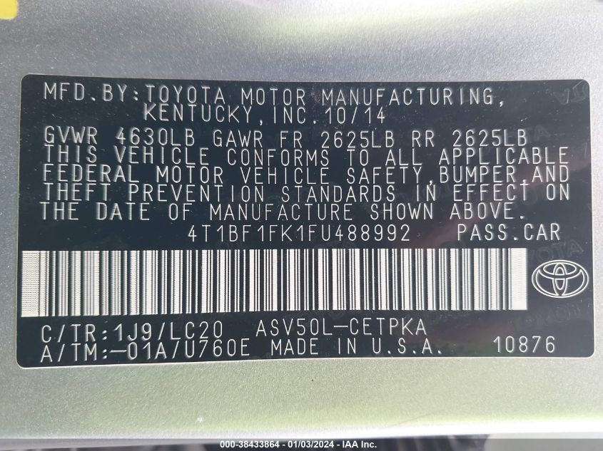 4T1BF1FK1FU488992 2015 Toyota Camry Xse