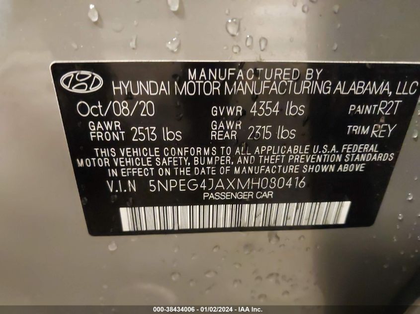 5NPEG4JAXMH080416 2021 Hyundai Sonata Se