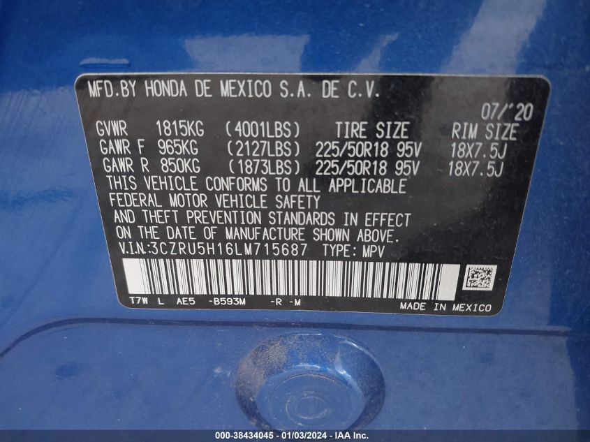 3CZRU5H16LM715687 2020 Honda Hr-V 2Wd Sport