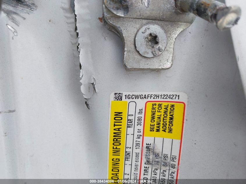 2017 Chevrolet Express 2500 Work Van VIN: 1GCWGAFF2H1224271 Lot: 38434086