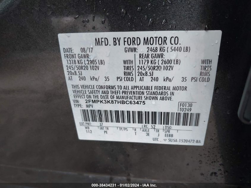 2FMPK3K87HBC63475 2017 Ford Edge Titanium