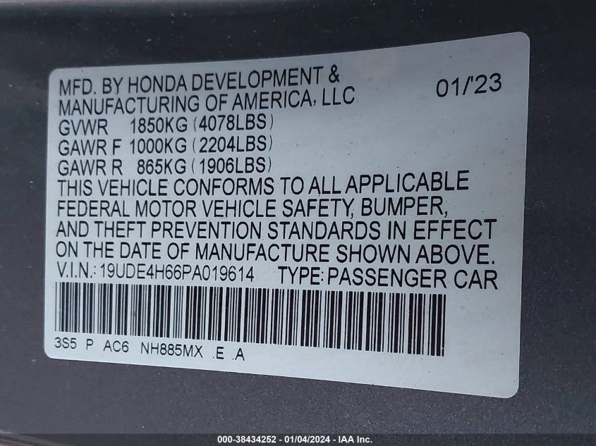 19UDE4H66PA019614 2023 Acura Integra A-Spec Tech Package