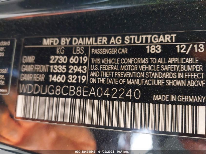 2014 MERCEDES-BENZ S 550 WDDUG8CB8EA042240