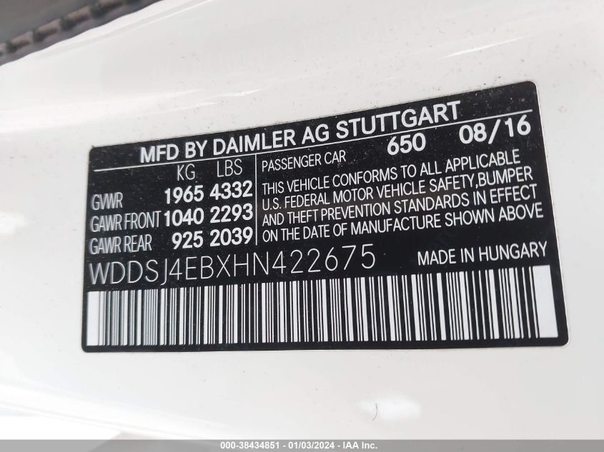 WDDSJ4EBXHN422675 2017 Mercedes-Benz Cla 250