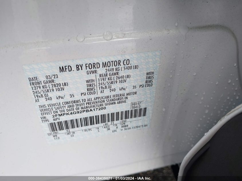 2FMPK4G92PBA17200 2023 Ford Edge Se