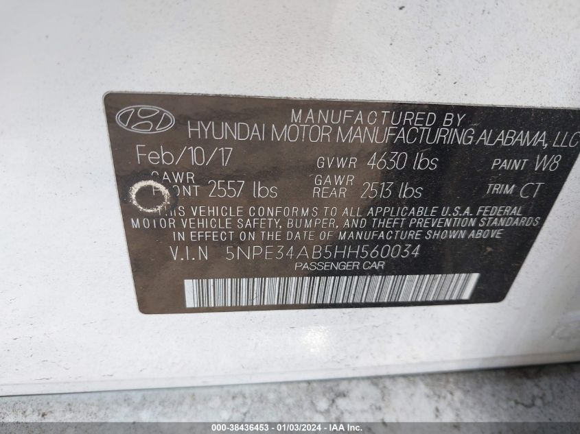 5NPE34AB5HH560034 2017 Hyundai Sonata Sport 2.0T