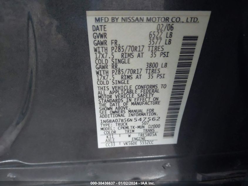 1N6BA07B56N547562 2006 Nissan Titan Se