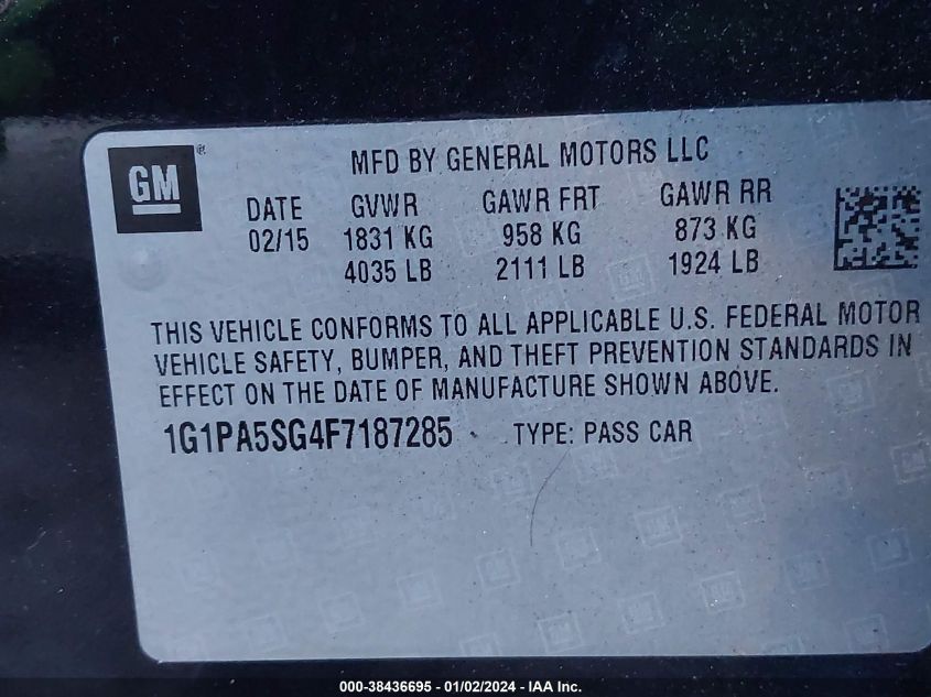 1G1PA5SG4F7187285 2015 Chevrolet Cruze Ls Auto