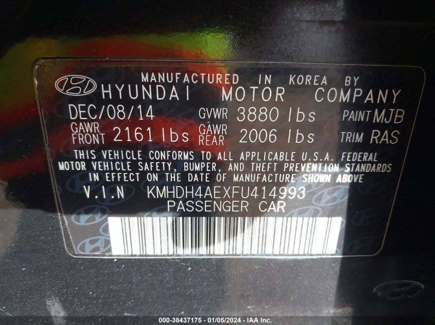 KMHDH4AEXFU414993 2015 Hyundai Elantra Se (Ulsan Plant)