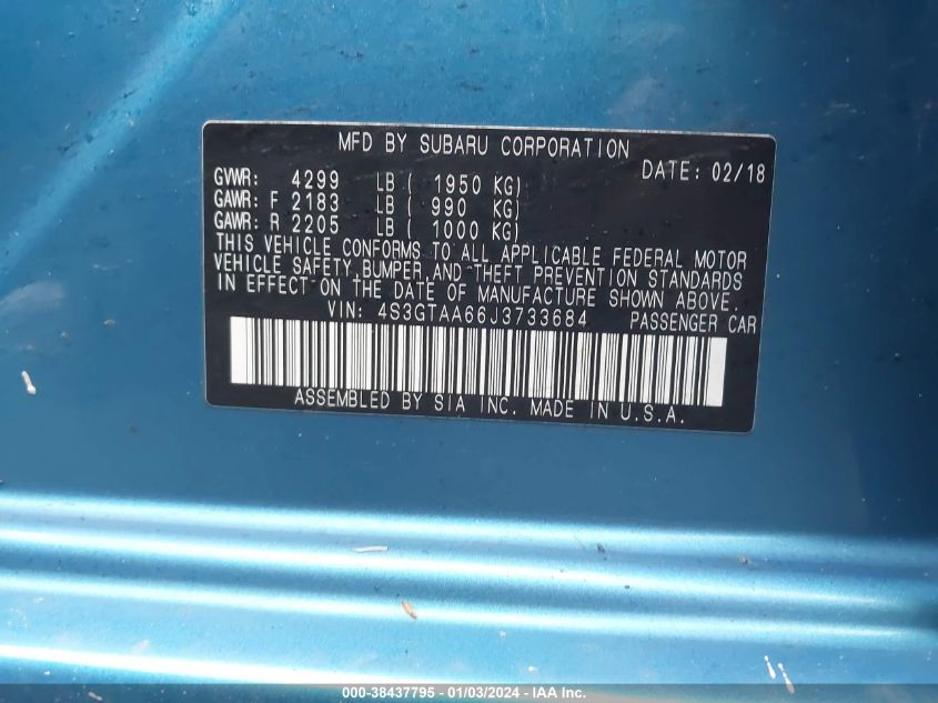 4S3GTAA66J3733684 2018 Subaru Impreza 2.0I