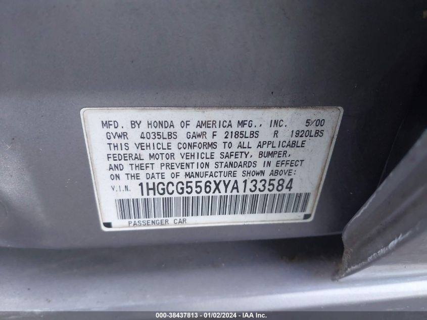 1HGCG556XYA133584 2000 Honda Accord 2.3 Ex