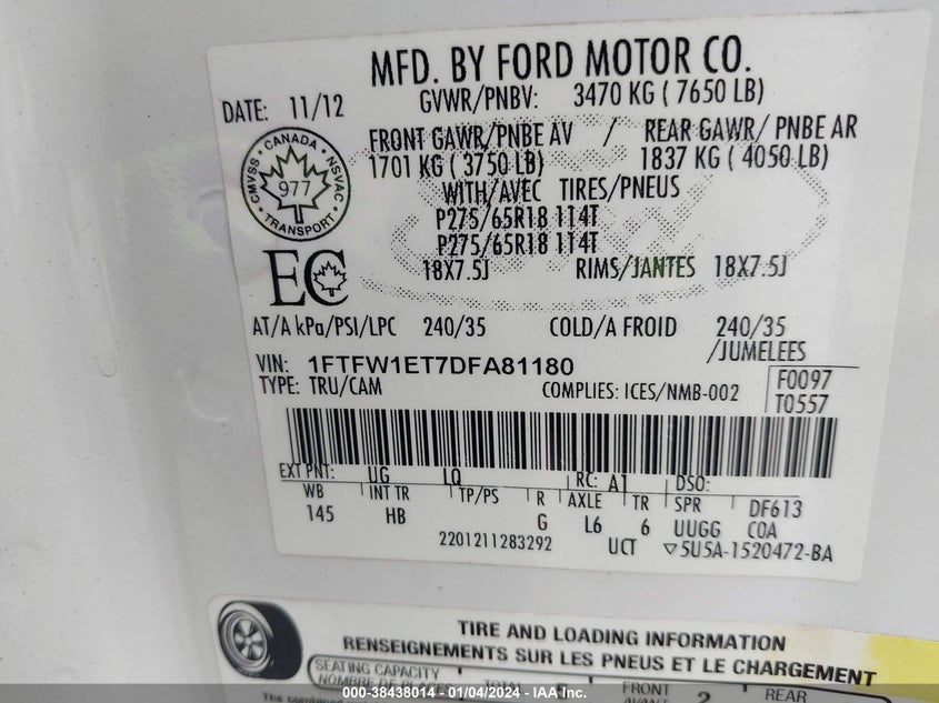 1FTFW1ET7DFA81180 2013 Ford F-150 Lariat