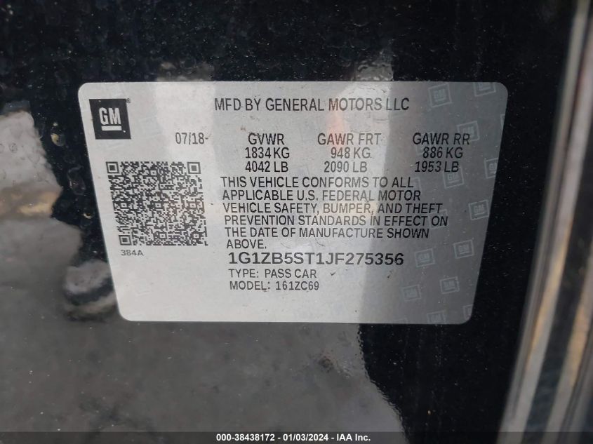 1G1ZB5ST1JF275356 2018 Chevrolet Malibu 1Ls