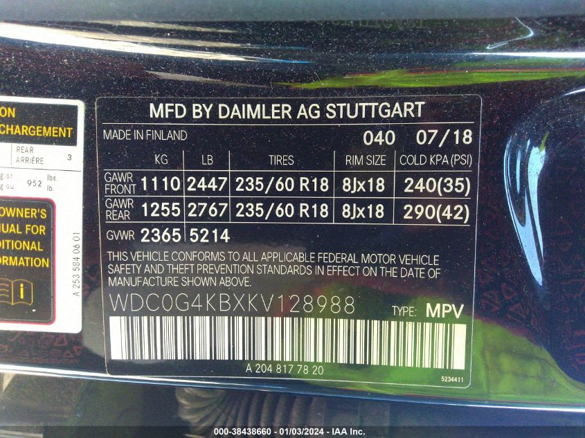 WDC0G4KBXKV128988 2019 Mercedes-Benz Glc 300 4Matic