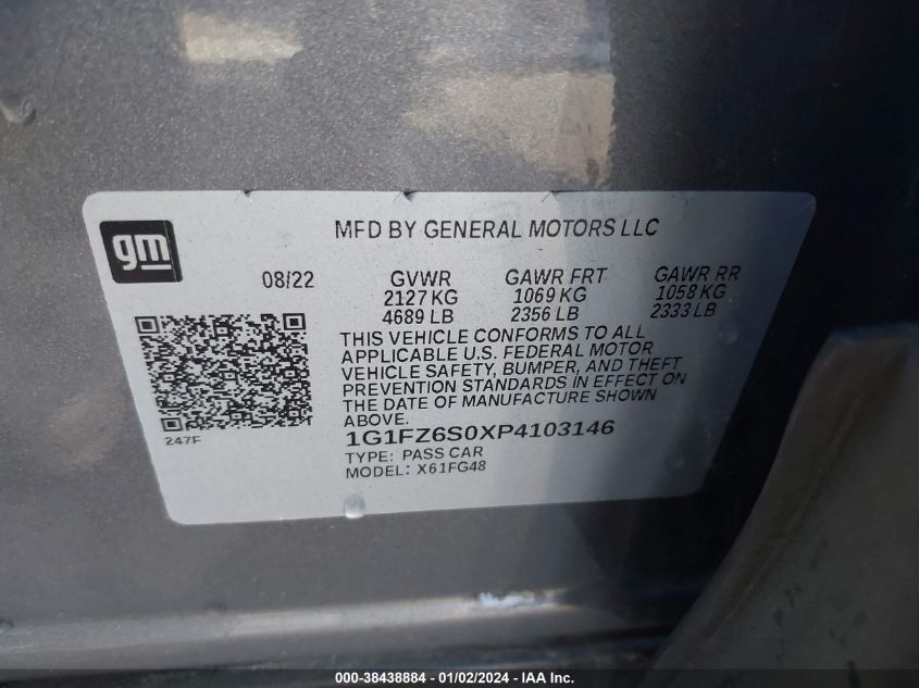 2023 Chevrolet Bolt Euv Fwd Premier VIN: 1G1FZ6S0XP4103146 Lot: 38438884