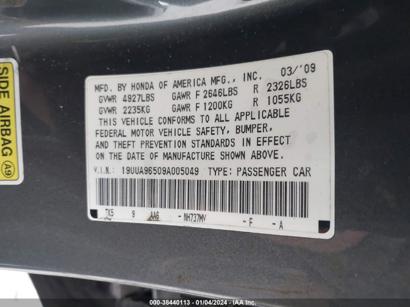 19UUA96509A005049 2009 Acura Tl 3.7