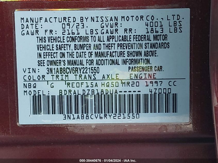 3N1AB8CV6RY221550 2024 Nissan Sentra Sv Xtronic Cvt