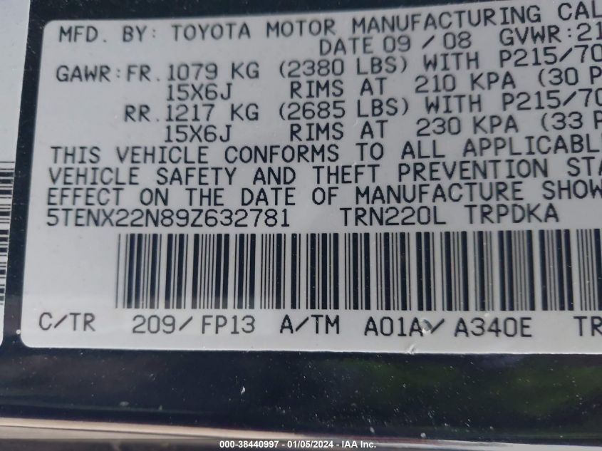 5TENX22N89Z632781 2009 Toyota Tacoma