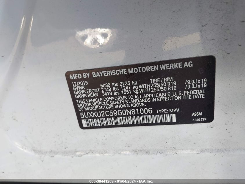 VIN 5UXKU2C59G0N81006 2016 BMW X6, Xdrive35I no.9