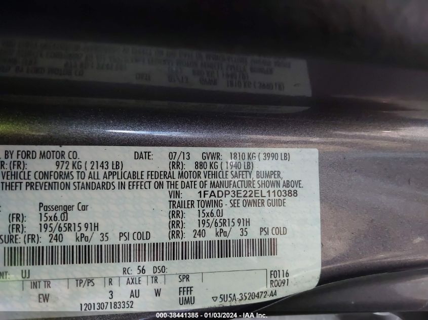 1FADP3E20EL114388 2014 Ford Focus S