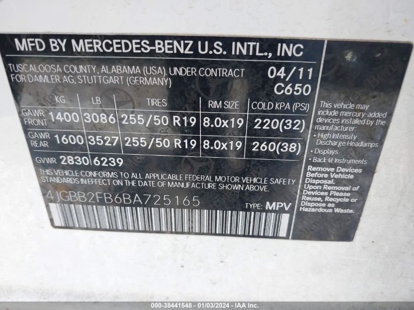 4JGBB2FB6BA725165 2011 Mercedes-Benz Ml 350 Bluetec 4Matic