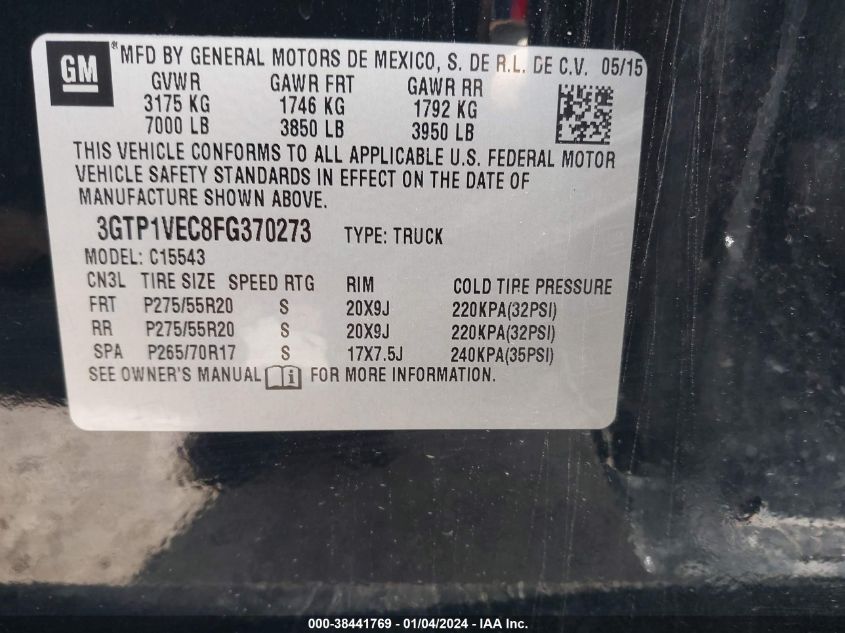 3GTP1VEC8FG370273 2015 GMC Sierra 1500 Slt