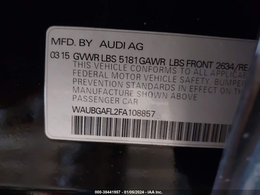 WAUBGAFL2FA108857 2015 Audi S4 3.0T Premium Plus